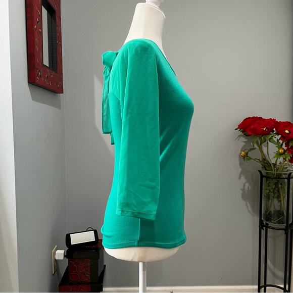 NEW Ann Taylor Tricot Knit Chiffon 3/4 Sleeve Tie Bow Layering Sweater XXSP NWT - Picture 8 of 16